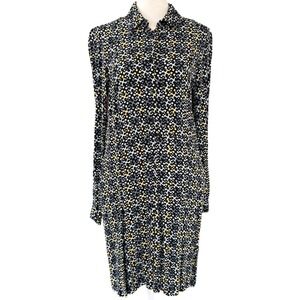 Cotelac Acote Geometric Print Pleated Midi Shirt Dress Size 1 Womens US 6 Office